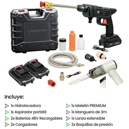 COMBO LIQUIDACIÓN: Hidrolavadora + (Aspiradora Portátil + Doble Batería + Maletín)